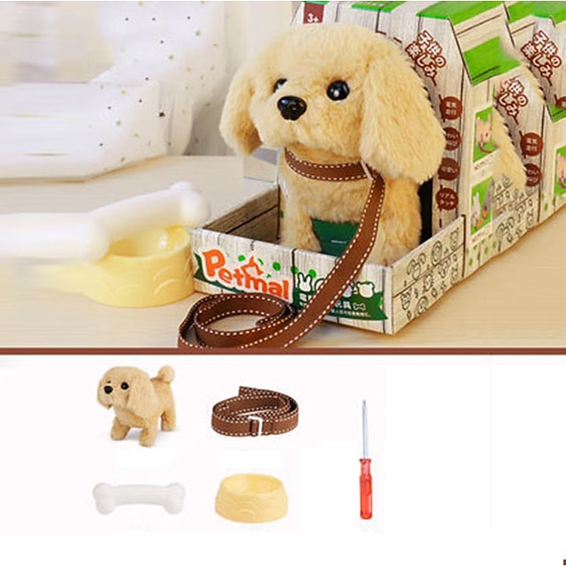  צעצוע גורי קטיפה אינטראקטיבי - כלב המופעל על סוללה שהולך, נובח, פרווה רכה ומפנקת, רובוט מפוחלץ