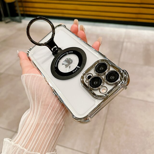  Phone Case For iPhone 15 Pro Max iPhone 14 13 12 11 Pro Max Plus With Magsafe Ring Holder Transparent Magnetic Solid Color PC
