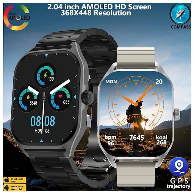  DT99 Smart Watch 2.04 inch Smartur Bluetooth Skridtæller Samtalepåmindelse Aktivitetstracker Kompatibel med Android iOS Dame Herre Lang Standby Handsfree opkald Vandtæt IP 67 46mm urkasse