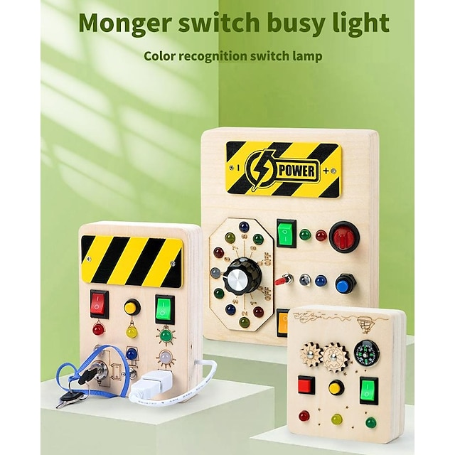  Montessori Light Switch Wooden Sensory Busy Board Pluggable Cords And Keys Educational Learning Decompression Toy Go to School Holiday Gifts for Kids