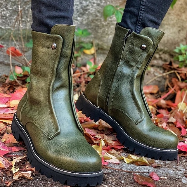  Men's Boots Biker boots Motorcycle Boots Retro Walking Vintage Classic Daily PU Waterproof Booties / Ankle Boots Lace-up Black Brown Green Fall Winter