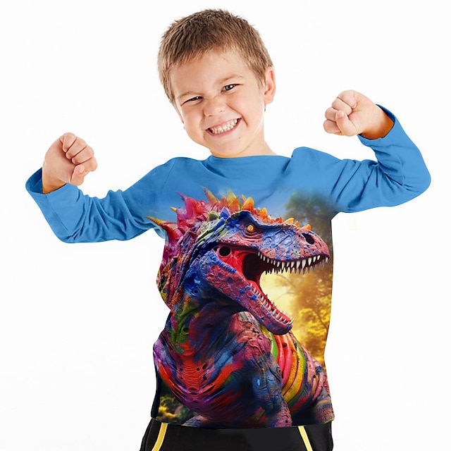  Garçon 3D Dinosaure Tee-shirts Chemise manche longue 3D effet Automne Hiver Sportif Mode Vêtement de rue Polyester Enfants 3-12 ans Col Ras du Cou Extérieur Casual du quotidien Standard