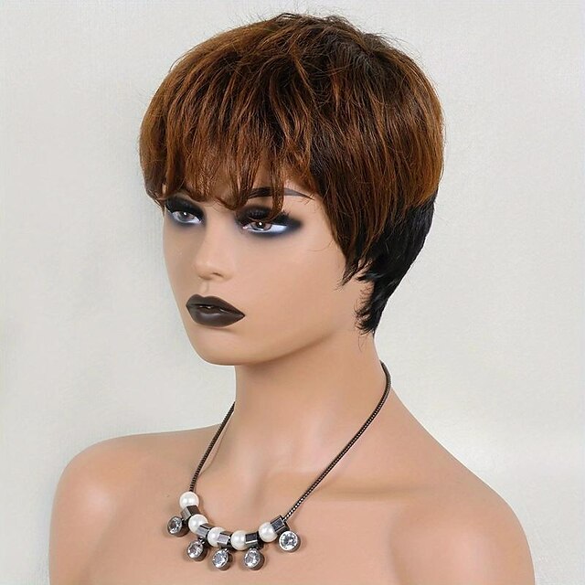 Short Pixie Cut Wigs With Bangs Natural Looking Synthetic Fiber Hair Wigs For Women For Daily 8081