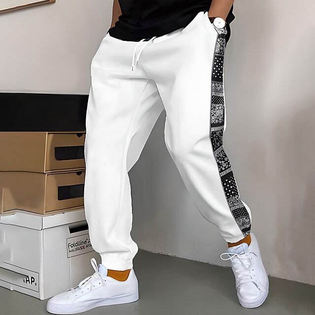  Pantalon de jogging homme patchwork  confortable et tendance noir et blanc