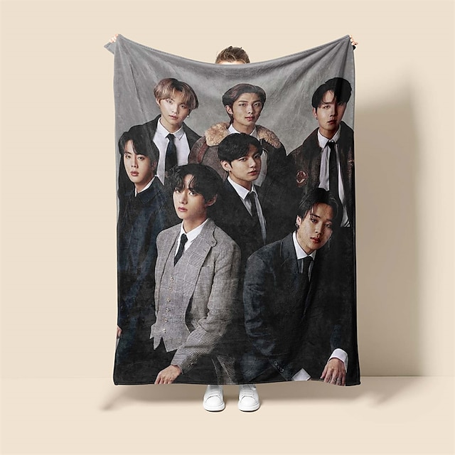  BTS Pattern Soft Throws Blanket,Novelty Flannel Throw Blankets Warm Printed All Seasons Gifts Home Decor Big Blanket