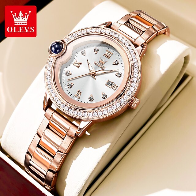  OLEVS Women Quartz Watch Minimalist Fashion Casual Wristwatch Luminous Calendar Waterproof Decoration Alloy Watch