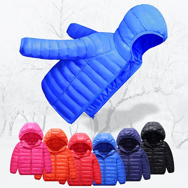  Kids Unisex Hoodie Jacket Outerwear Kids Puffer Jacket Solid Color Long Sleeve Zipper Coat Outdoor Adorable Daily Royal blue cotton jacket black cotton coat Orange cotton jacket Spring Fall 7-13 Years