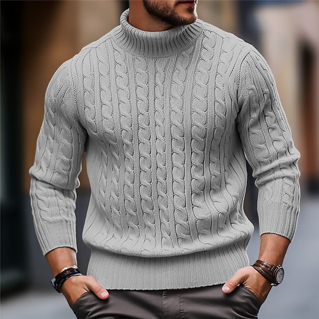  Men's Turtleneck Sweater Sweater Pullover Sweater Jumper Pullover Ribbed Cable Knit Knitted Plain Turtleneck Keep Warm Casual Daily Wear Vacation Clothing Apparel Fall & Winter Camel Black M L XL