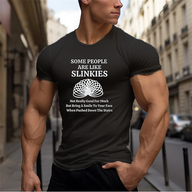 Men's Sarcastic Graphic T-Shirt - 'Some People Are Like Slinkies' Dark Humor Short Sleeve Tee, Olive Green 6