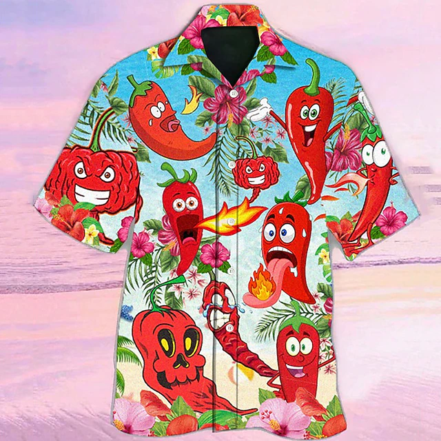 Men's Cartoon Funny Shirt Summer Hawaiian Shirt Aloha Shirt Short Sleeve Shirt Cuban Collar Casual Outdoor Street Casual Daily Blue S M L2