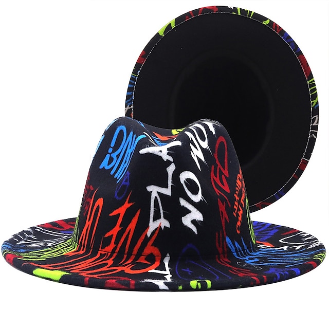  Cappello Fedora Graffiti Moda Cappello Jazz Stile Britannico Cappello Alto per Regalo Festa Super Bowl Natale