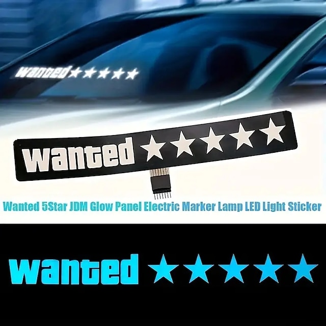  Wanted LED PanelFashion Windshield Electric LED Wanted Glowing Car Window Sticker Auto Moto Safety Signs Car Decals Decoration Sticker