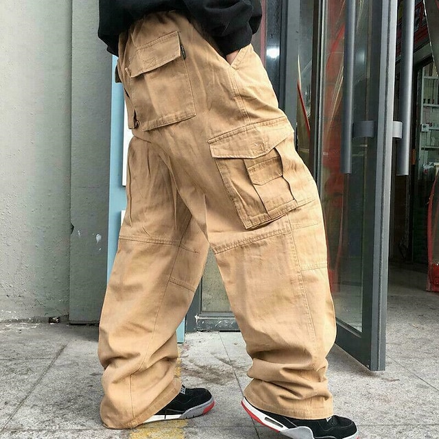  Men's Cargo Pants Cargo Trousers Pocket Plain Comfort Breathable Outdoor Daily Going out 100% Cotton Casual Big and Tall Black Green