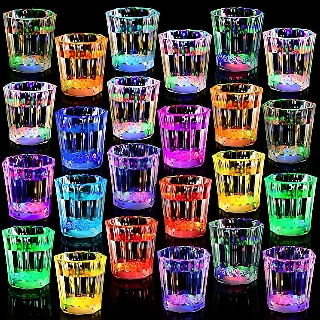  50ml LED Flashing Cups Fun Beer Wine Drinking Transparent Plastic Mug Blinking Glowing Barware for Bar Night Club Party Supplies