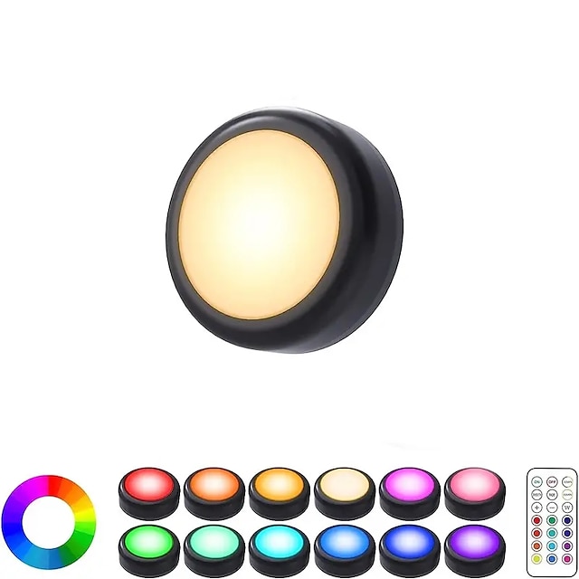  1pc Puck Lights, 13 Colors Changeable LED Puck Light,Under Cabinet Kitchen Lights, Dimmable RGB Puck Light with Remote Control, Wireless Sticker Light Wardrobe Light with Timer