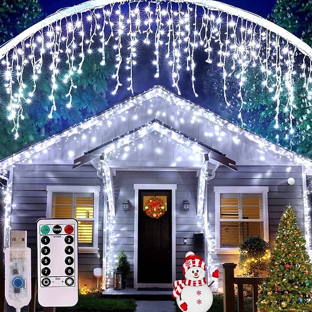  4m Luzes de sincelo de Natal 96 LEDs Branco Quente Branco Frio Azul Janela / Cortina / Luzes de Gelo USB Decoração de Natal Carregamento USB