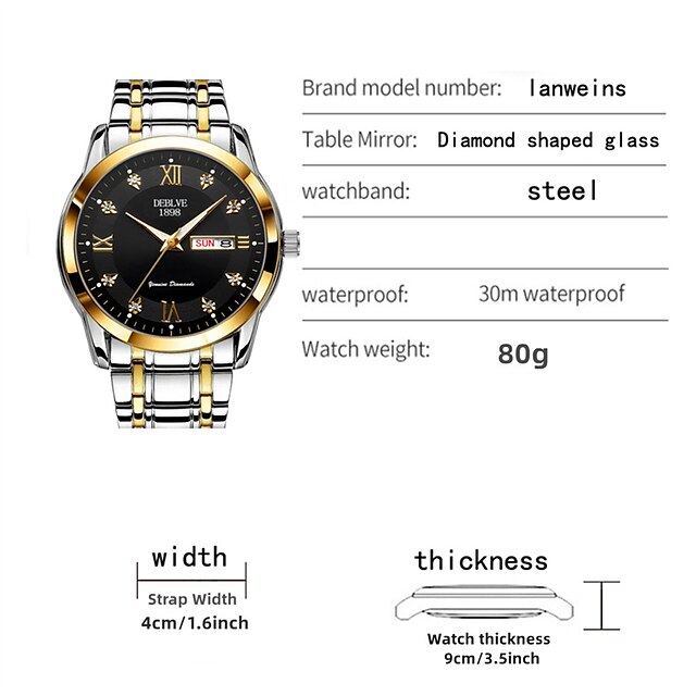 New Deblve Brand Diamond Men'S Watch Luminous Calendar Week Display ...