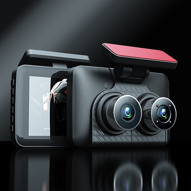  Câmera de painel para carro com 3 lentes, dvr, gravador de vídeo de 3 canais, câmera de painel de 4,0 polegadas com câmera de visão traseira, caixa preta, sensor g, monitor de estacionamento 24h