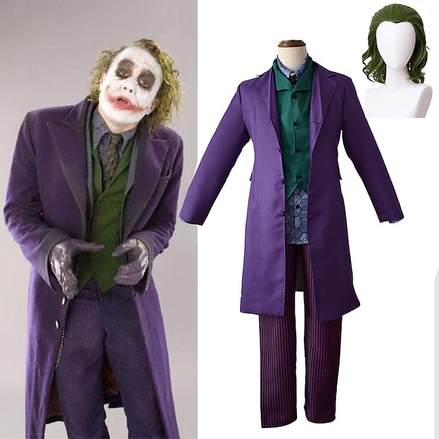  Joker clown camicetta/camicia pantaloni abiti film cosplay da uomo costume cosplay festa viola cappotto gilet camicetta travestimento poliestere/cravatta/cravatta con parrucca