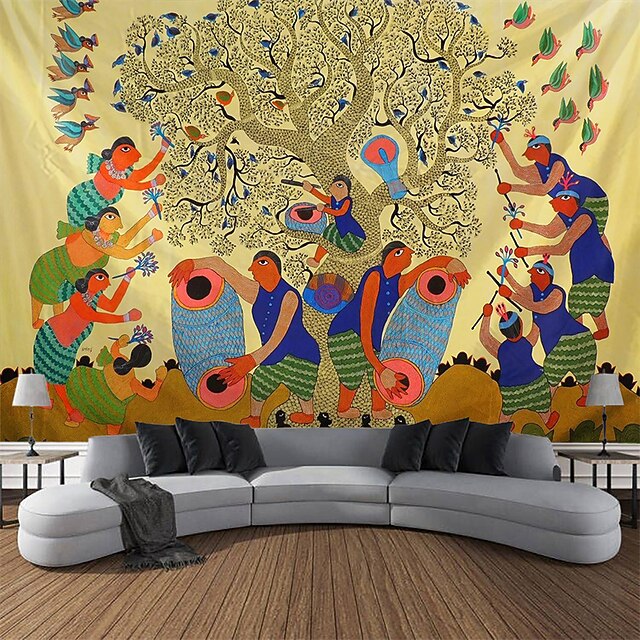 Gond Art Hanging Tapestry Wall Art Large Tapestry Mural Decor Photograph Backdrop Blanket