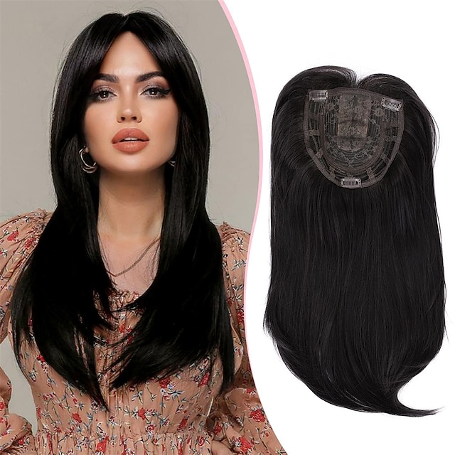 Clip in Synthetic Hair Topper with Bangs for Thinning Hair Long Wavy