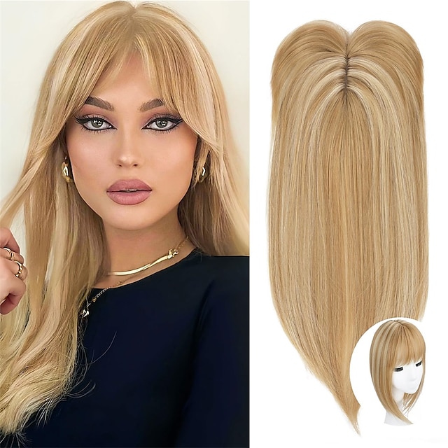  Hair TopperHair Toppers for Women Adding Hair Volume Topper with Bangs 14 Inch Synthetic Invisible Clips in Hair Pieces with Thinning Hair Natural Looking Topper for Daily Use