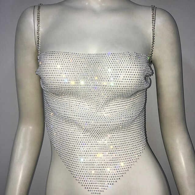 Metallic Sparkle Sexy Crop Tank Top Sheer Mesh Rhinestone Cover Up ...