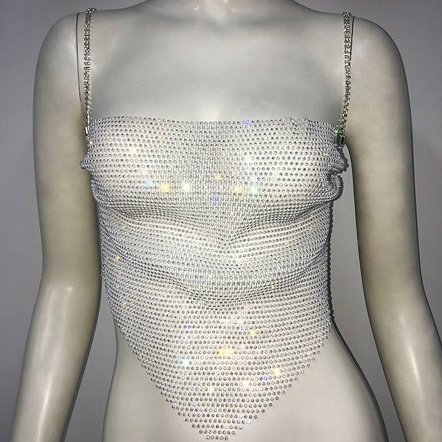 Sheer Mesh Rhinestone Metallic Sparkle Sexy Crop Tank Top Sheer Mesh Rhinestone Cover Up ...