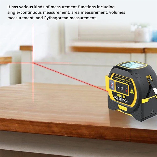 3 in 1 Laser Rangefinder 5m Tape Measure Ruler LCD Display with ...