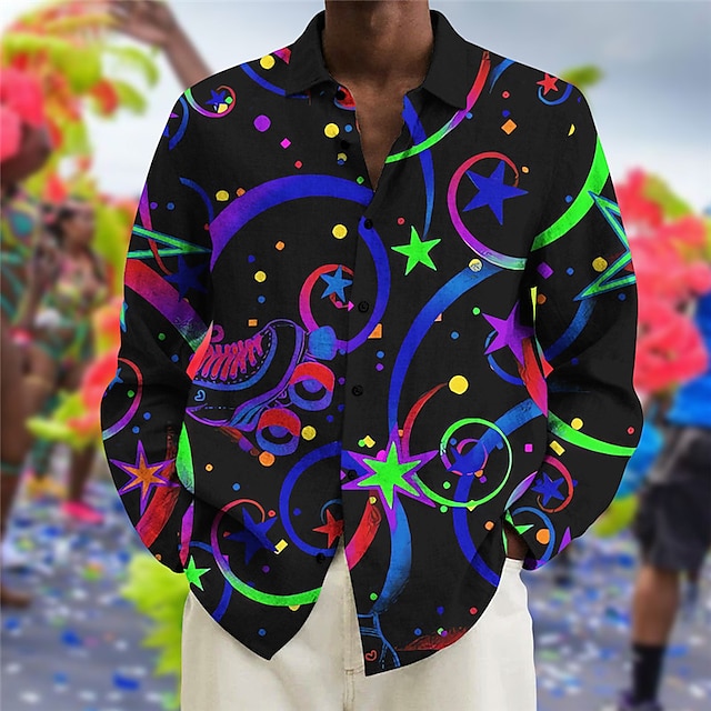  Карнавальная абстрактная мужская рубашка с граффити, повседневная одежда, осень на выходные на выход& зимняя отложная рубашка с длинными рукавами красного, синего цвета S, M, L, ткань Slub