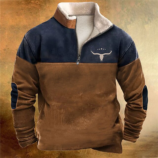 Men's Graphic Color Block Hoodie Hoodies Sweatshirt Streetwear Designer Long Sleeve Half Zip Sports & Outdoor Casual Daily Brown Print Fall & Winter Designer2