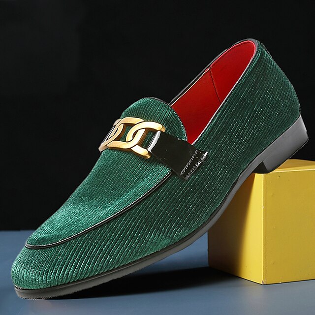 Men's Green Velvet Loafers with Gold Chain Detail – Stylish Slip-On Shoes for Formal, Casual, and Evening Wear 16