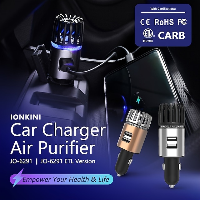  車の空気清浄機 560 万イオナイザー強力な車の芳香剤清浄機酸素バー 12v 2.1a デュアル USB 充電器車のイオンオゾン空気清浄機