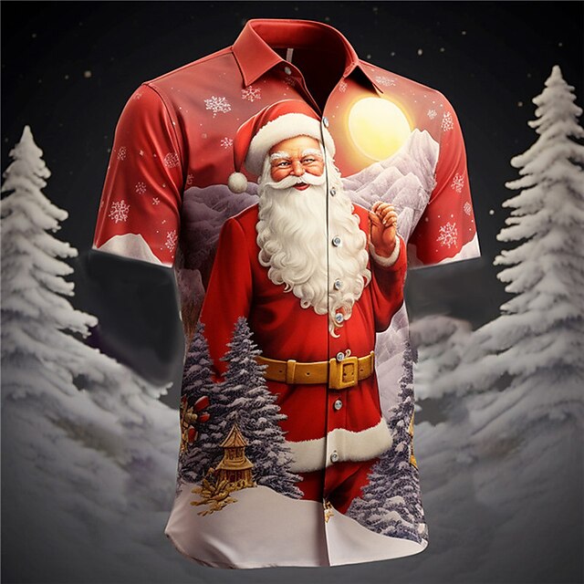 Christmas Men's Santa Claus Hawaiian Shirt Santa Claus Casual Outdoor Street Casual Daily Fall Turndown Short Sleeve Yellow Red Burgundy S M L Shirt4