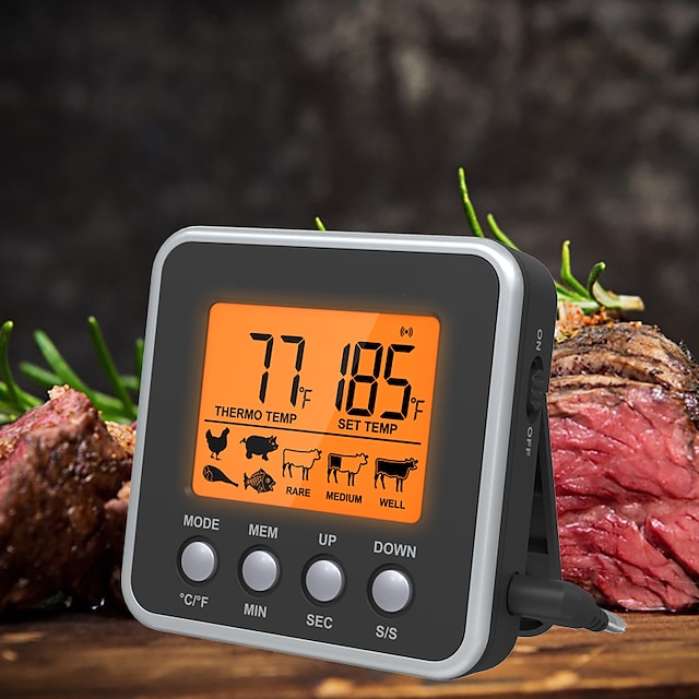  Meat Thermometer Digital Instant Read Kitchen Cooking Food Candy Thermometer Timer With Stainless Steel Probe Backlight Magnet For Oil Deep Fry BBQ Grill Smoker Baking Liquids Beef Oven Thermometer