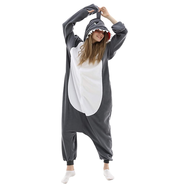  Volwassenen Kigurumi-pyjama's Nachtmode Haai dier Onesie pyjama's Grappig kostuum Katoenflanel Cosplay Voor Mannen & Vrouwen Kerstmis Dieren nachtkleding spotprent