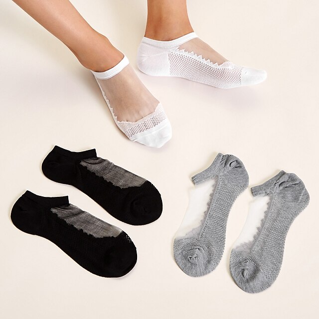 3 Pairs Women's Tulle Socks Wedding Work Holiday Solid Color Casual Casual Socks 8