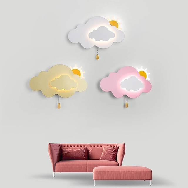 applique murale led intérieur enfants 7w nuage applique chambre d'enfant avec interrupteur à tirette enfants lampe de chevet à intensité variable pour filles garçon chambre décoration acrylique