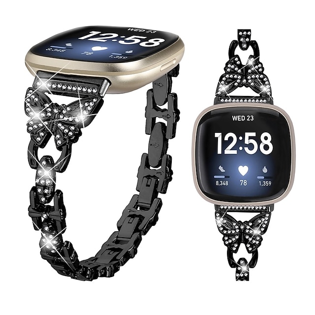  Pulseira de Smartwatch Compatível com Fitbit Versa 4, Sense 2, Versa 3, Sense Aço Inoxidável Relógio inteligente Alça Feminino Purpurina Cristal Pulseira de joias Substituição Pulseira