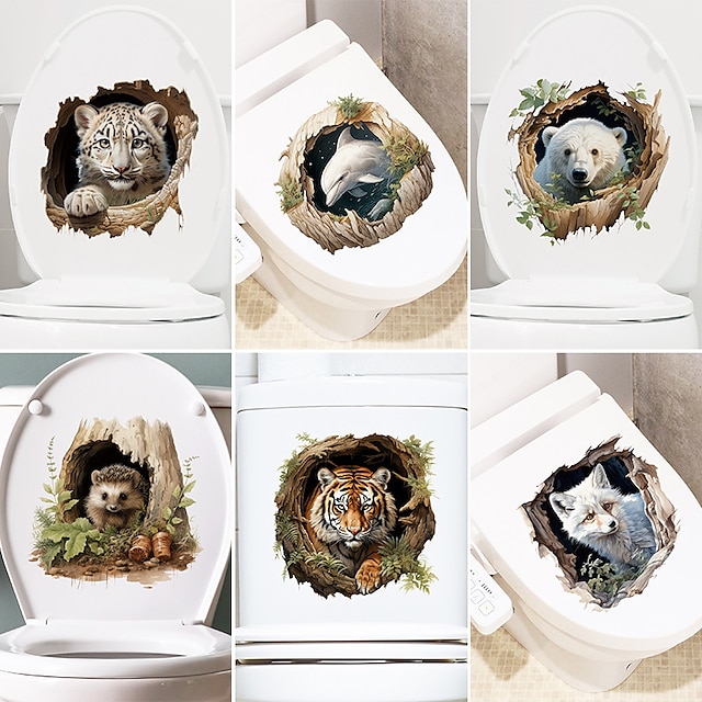  creatieve 3d toiletstickers badkamer decoratieve stickers tijgerstickers hondenstickers kattenstickers