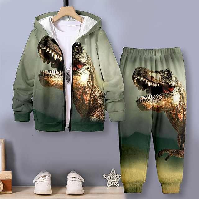  Jongens 3D Dinosaurus Hoodie & shorts Set Lange mouw 3d printen Herfst Winter Actief Modieus Stoer Polyester Kinderen 3-12 jaar Buiten Straat Vakantie Normale pasvorm