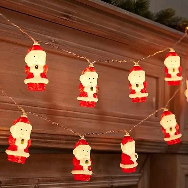  Weihnachtsmann-Lichterkette, 1,5 m, 10 LEDs, 3 m, 20 LEDs, batteriebetrieben, Weihnachtsfeier, Zuhause, Fenster, Balkon, Terrasse, wasserdichte Dekoration