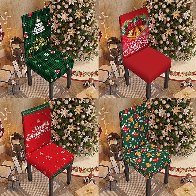  Fundas navideñas para sillas de comedor, fundas elásticas para sillas Parsons de Navidad, protector de asiento, funda lavable de spandex para sillas de cocina para comedor