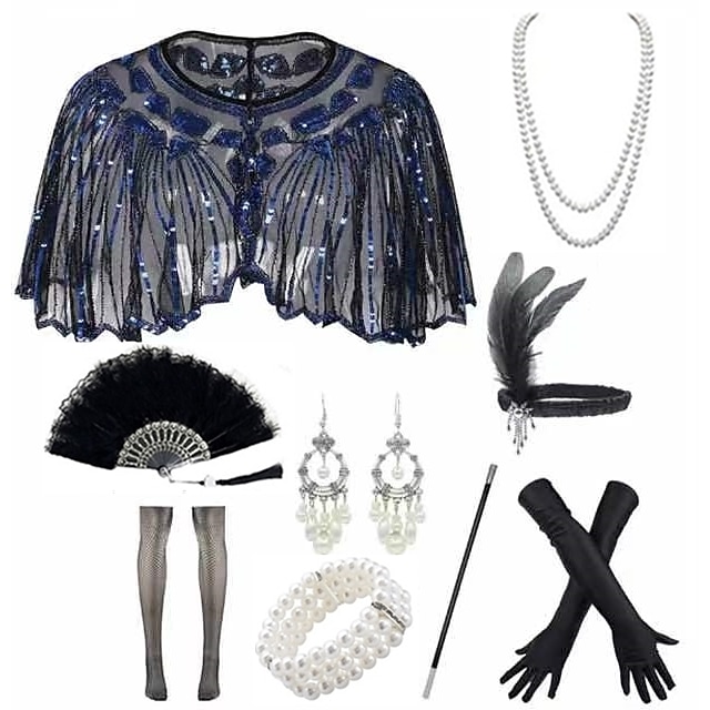  Retrò Vintage Anni Ruggenti Anni 1920 Abiti Fascia Flapper Set di accessori Il grande Gatsby Invitato al matrimonio Paillettes Paillettes Per donna Halloween Carnevale Mascherata Carnevale Festa