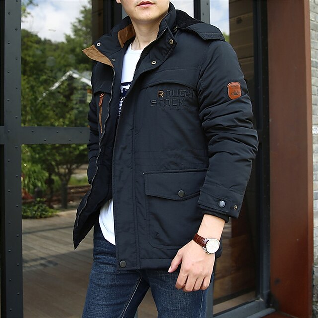 Men's Winter Jacket Hoodie Jacket Ski Jacket Outdoor Daily Wear Warm Pocket Fall Winter Plain