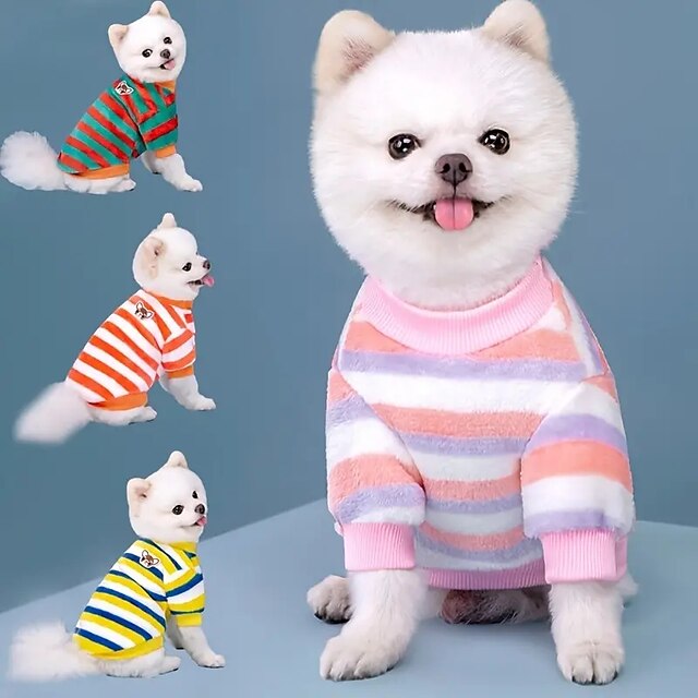  Gestreifter Fleece-Pullover für Hunde, weiche, warme Hundekleidung, süßes Welpen-Sweatshirt, Haustierbekleidung