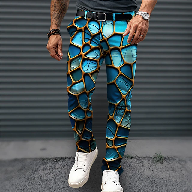 Optical Illusion Business Casual Men's 3D Print Dress Pants Pants Trousers Outdoor Daily Wear Streetwear Polyester Blue Orange Green S M L Medium Waist Elasticity Pants 5
