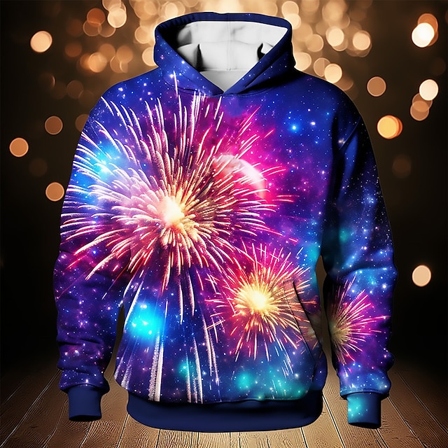  New Year Boys 3D Fireworks Hoodie Pullover Long Sleeve 3D Print Fall Winter Fashion Streetwear Cool Polyester Kids 3-12 Years Hooded Outdoor Casual Daily Regular Fit