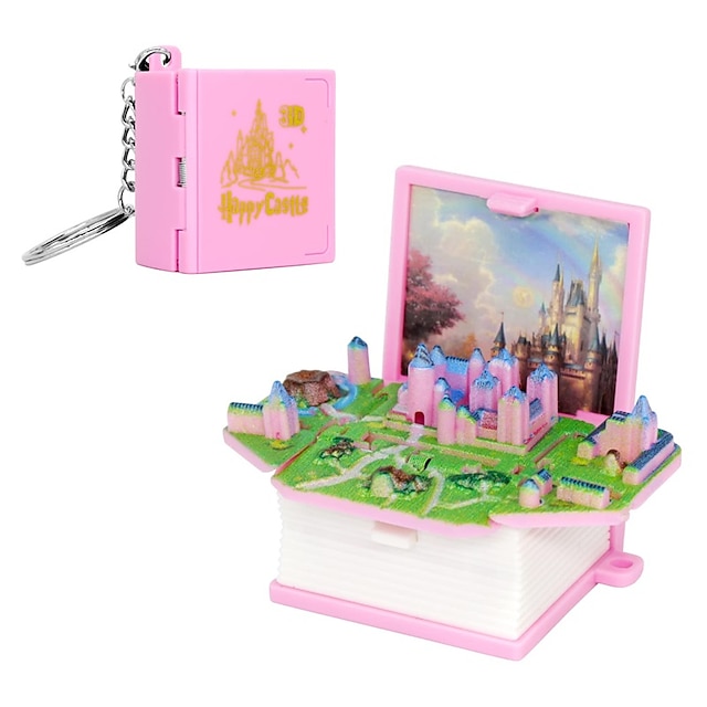  Schlüsselanhänger „Verzaubertes Schloss“ für Jungen und Mädchen, Pink, Harry Potter, Funko Pop, Miniaturen, süßes Spielzeug für Kinder von 3–5 Jahren &Erwachsene, verzauberte Schlossszene für Frauen,