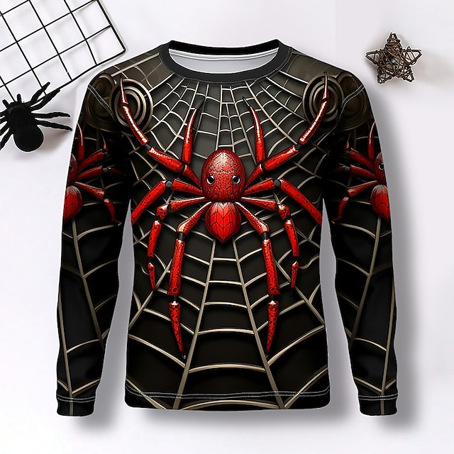  Boys 3D Spider Tee Shirt Long Sleeve 3D Print Fall Winter Sports Fashion Streetwear Polyester Kids 3-12 Years Crew Neck Outdoor Casual Daily Regular Fit
